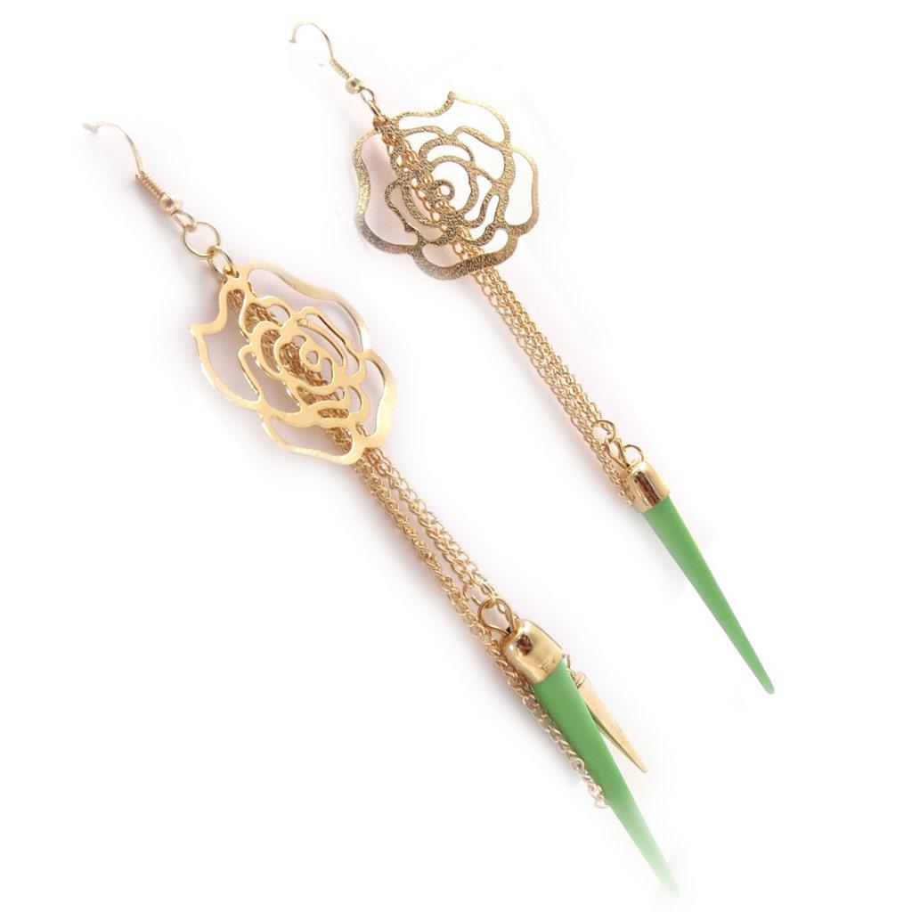 Les Trésors De Lily [J8277] - Golden Green 'Rosa Romantica' Designer Earrings