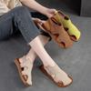Square Toe Hollow Breathable Sandalen Retro Echtleder Flache bequeme lässige Damenschuhe