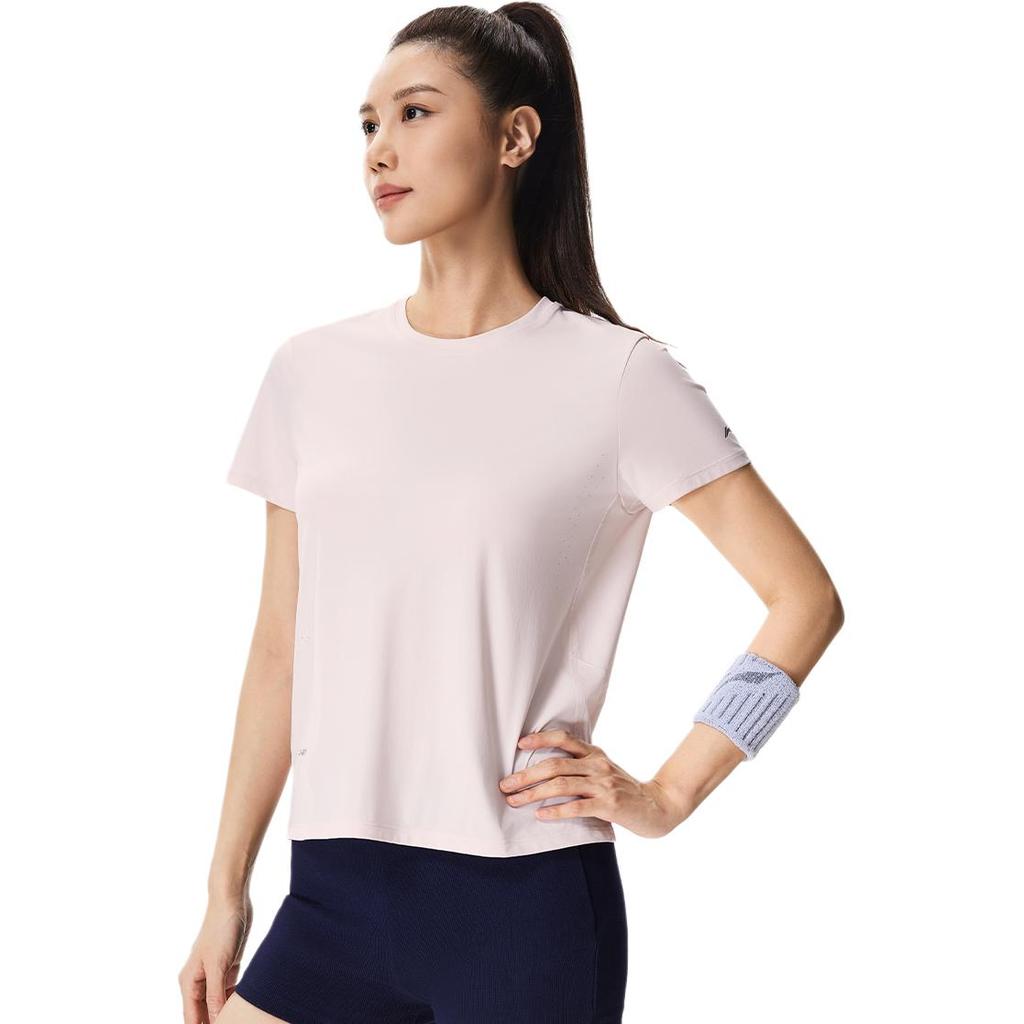 Li Ning Fitness Series UV Resistant Sun Protection Ice Feel Comfortable Loose Round Neck Regular T-Shirt Women tops ATSW186-2