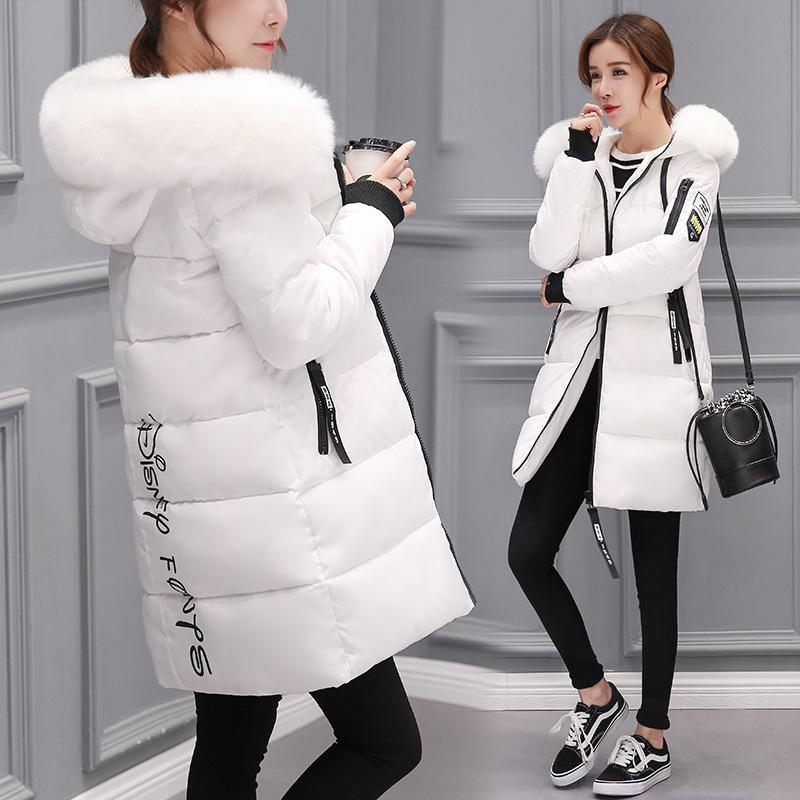 Women's Mid-Length 2024 Winter Cotton Coat with Large Fur Collar - European, American, and Korean Style, Plus Size, Thickened.
