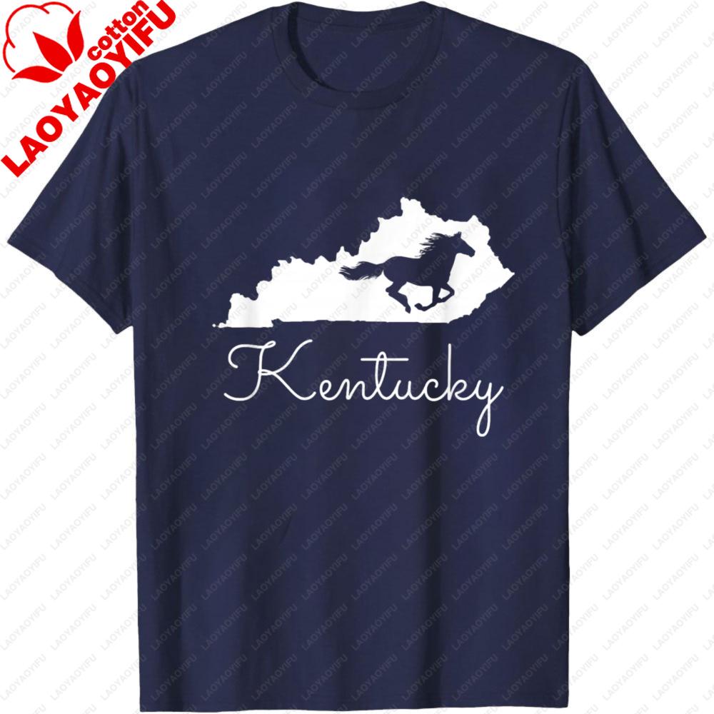 

Kentucky Horse State Map Design Summer Casual Fashion Men TShirt Cotton Short Sleeve Unisex Top for Everyday Wear Gift Idea S