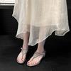 Fashion Bohemian Pearl Open Toe Breathable Flat Sandals Glamorous Thong Flip Flops for Women Rhinestone Decorate Slingback Flat Sandals