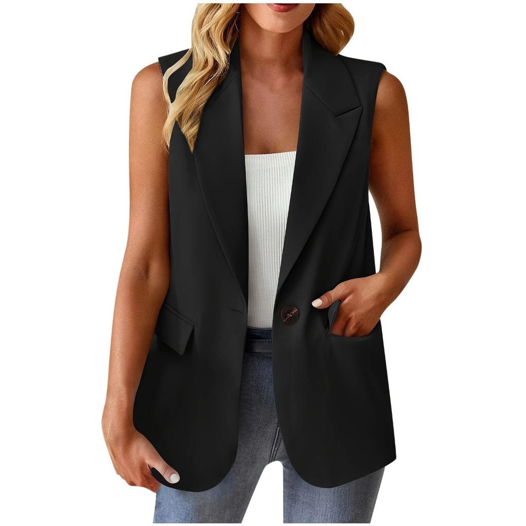 Women's Casual Solid Color Button Blazer Vest Outerwear