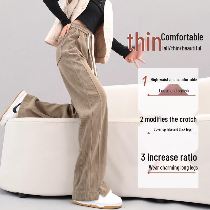 Women's Fleece-Lined Narrow Leg Trousers - Autumn/Winter 2024 Wide Leg Petite Sport Casual Pants