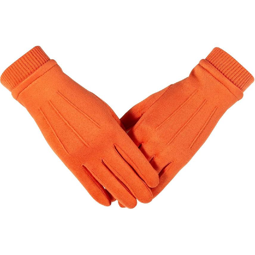 Winter Suede Gloves Women, Warm Wool Lining Touchscreen Texting