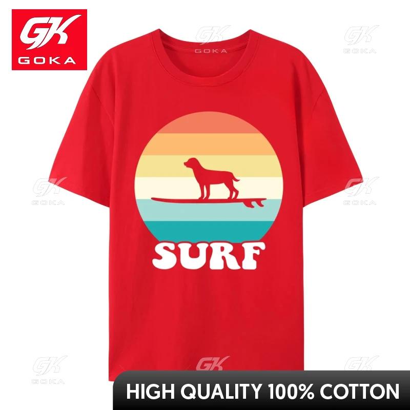 Dog on Surfboard Surfing Board Surfer Dog Retro Surf Cute Street Brand New Unisex Top TShirt Premium Cotton Tops Shirt S