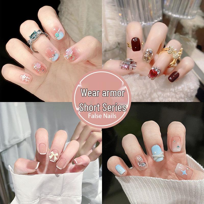 Cute Japanese Cat Eye Short Handmade False Nails Nail Art Stickers