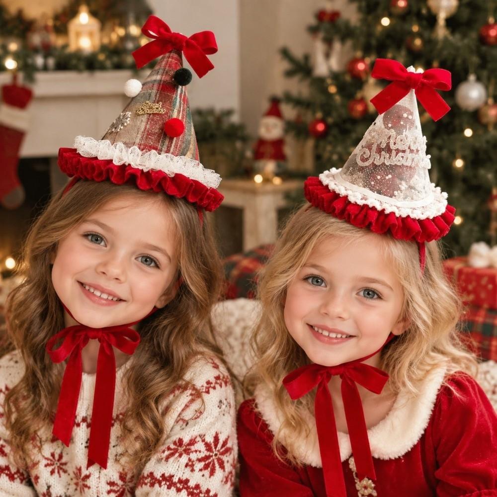 Pointed Santa Hat Headband Red Velvet Christmas Hat Hairpin Xmas Headpiece Family Matching