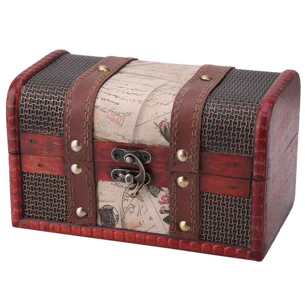 Vintage Wood Box Jewelry Storage Case Treasure Chest (Stamp)