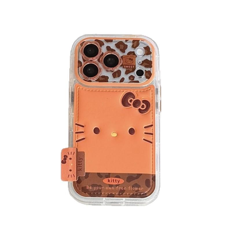 Embossed Leopard Print KT Cat iPhone 14/13 Compatible Drop-Proof Case for Apple 17/16/15 PROMAX