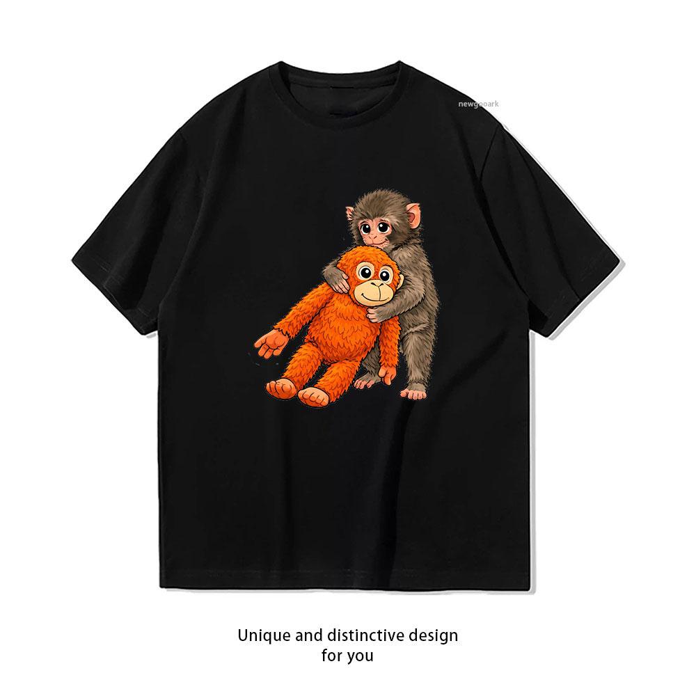 

Punch monkey and stuffed animal punch fan viral video japan Classic TShirt Women Unisex Casual cotton printed t shirts Oneck 3XL