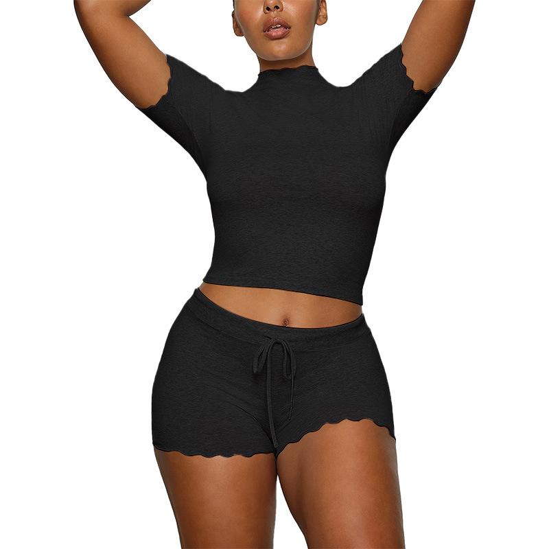 Modal! 2026 summer European and American cross-border women's clothing slim-fitting semi-turtleneck stand-up collar short-sleeved T-shirt shorts suit 