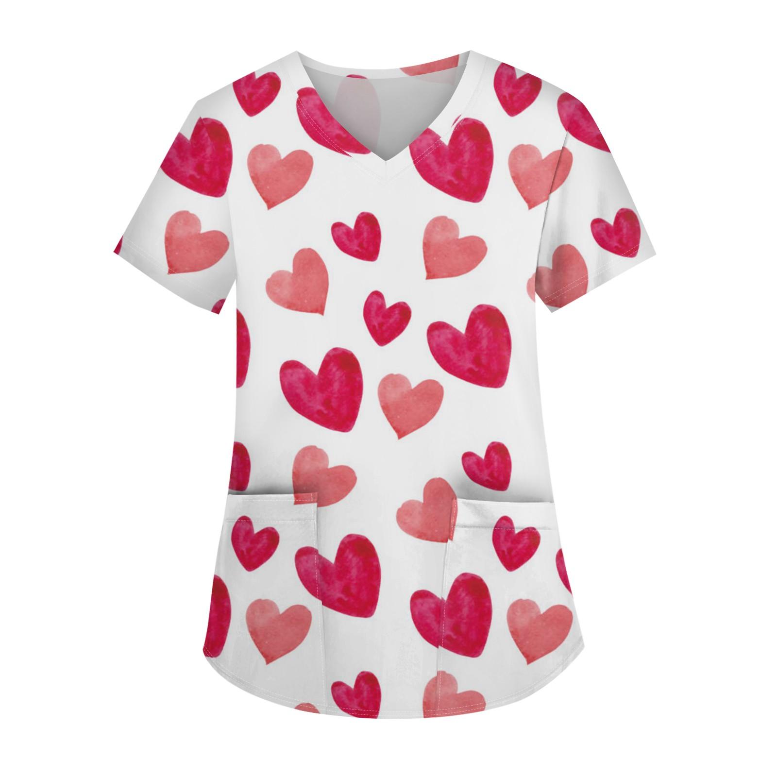 Women s Fashion V-neck Short Sleeve Workwear With Pockets Printed Tops M