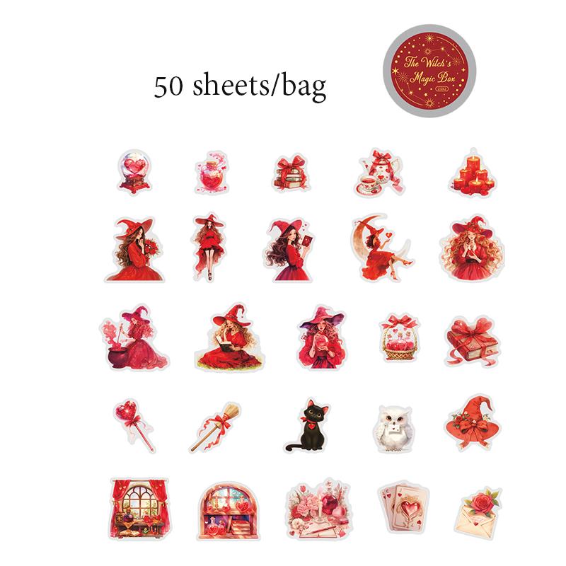 

50 листов/коробка Коробка Наклейки Магическая ведьма Коллажная декорация для офиса, фоторамок, чашки, канцелярских коробок, дневника, обратно в школу