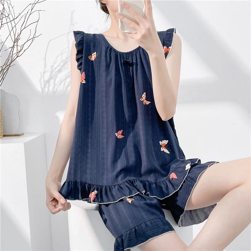 Pajamas Women's Summer Cotton and Silk Thin Suspender Sexy Cotton Silk Loungewear Sweet Shorts Two-piece Set Air Conditioning Clothing Summer