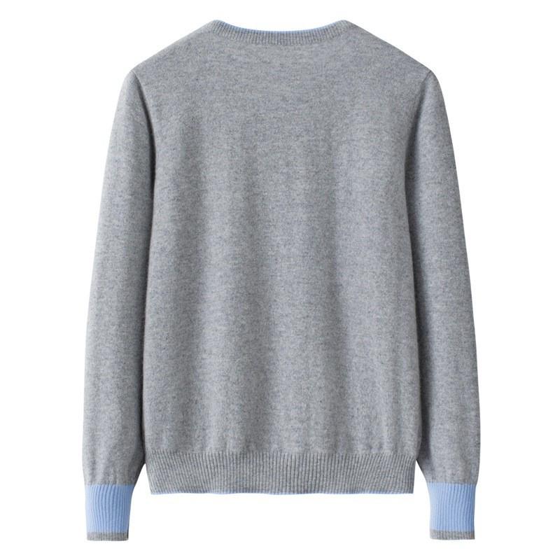 Early Autumn Women's Color Block Cashmere Cardigan - Round Neck, 9 Resin Buttons Sweater Coat