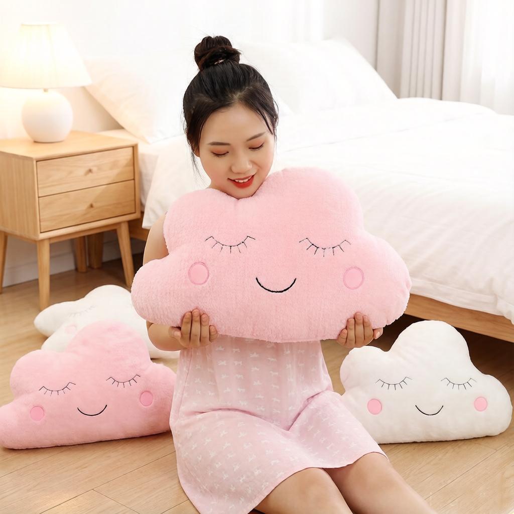 Shy Sky Plush Throw Pillow Stuffed Pink Grey White Cloud Moon Star Water Drop Soft Cushion Sofa Chair Decoration Present