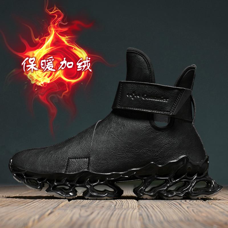 

Large size autumn and winter new high-top velvet blade microfiber leather Martin boots men s leather boots tooling cotton boots 39 чёрный