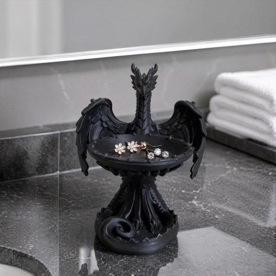 Yousheng 3D Printed Storage Tray, Matte Black Resin Flying Dragon Shape, Dustproof Jewelry Organizer, for Ring Earring Home