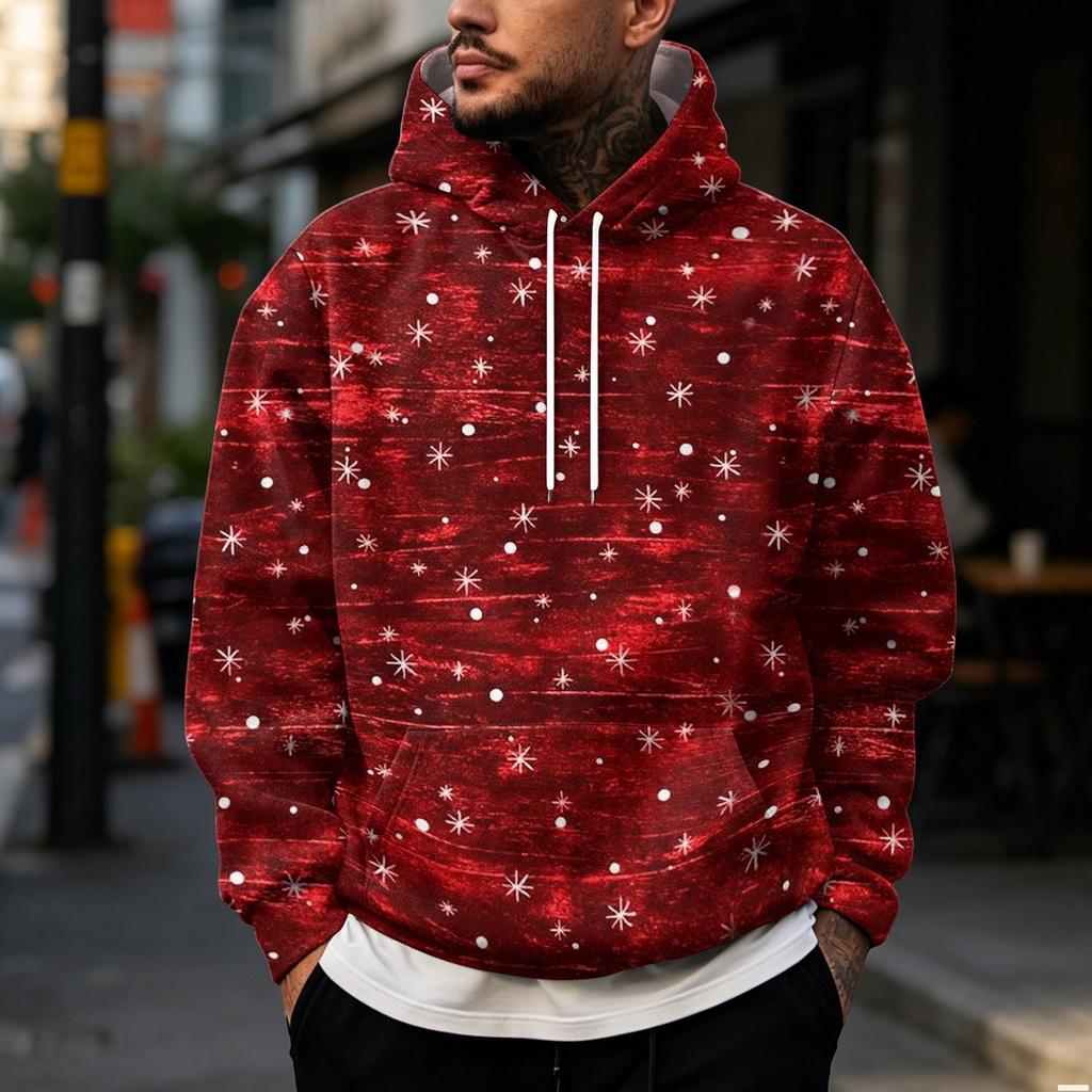 Men's Christmas Print Hoodie, Loose Fit Casual Sweatshirt with Large Pockets