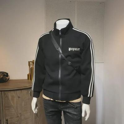 Men's Korean Style Turtleneck Zipper Cardigan: Side Stripe Embroidered Jacket for Spring, Autumn, and Winter.
