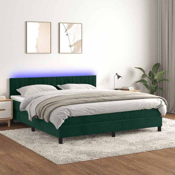 Maison Exclusive - Sommier à lattes de lit avec matelas LED Vert foncé 160x200 cm