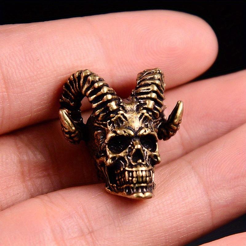 Goat Horn Skull Head Brass Knife Beads DIY Keychain Accessories Woven Lanyard Pendants Jewelry Punk Bracelets Charms