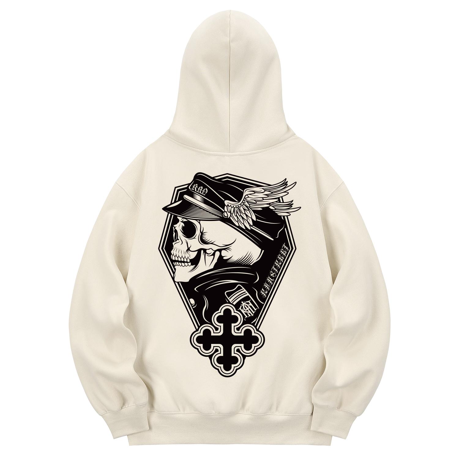 Khan 6312 Khc0119 Ghost Skull Fleece-Lined Hoodie - Cream M