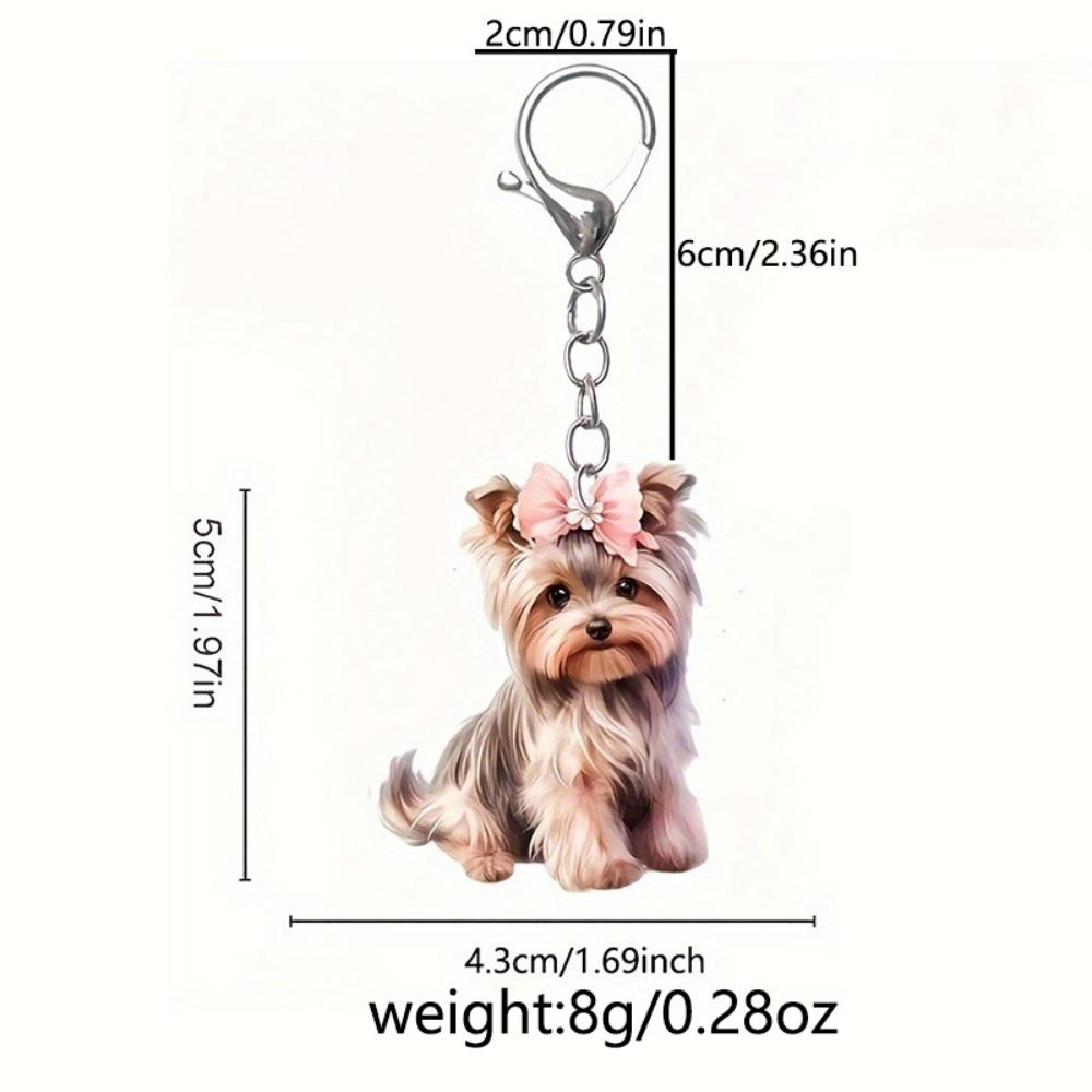 Akryl flat 2D søt Yorkshire Terrier nøkkelring anheng for bilnøkler, ryggsekker og gaver, juleanheng