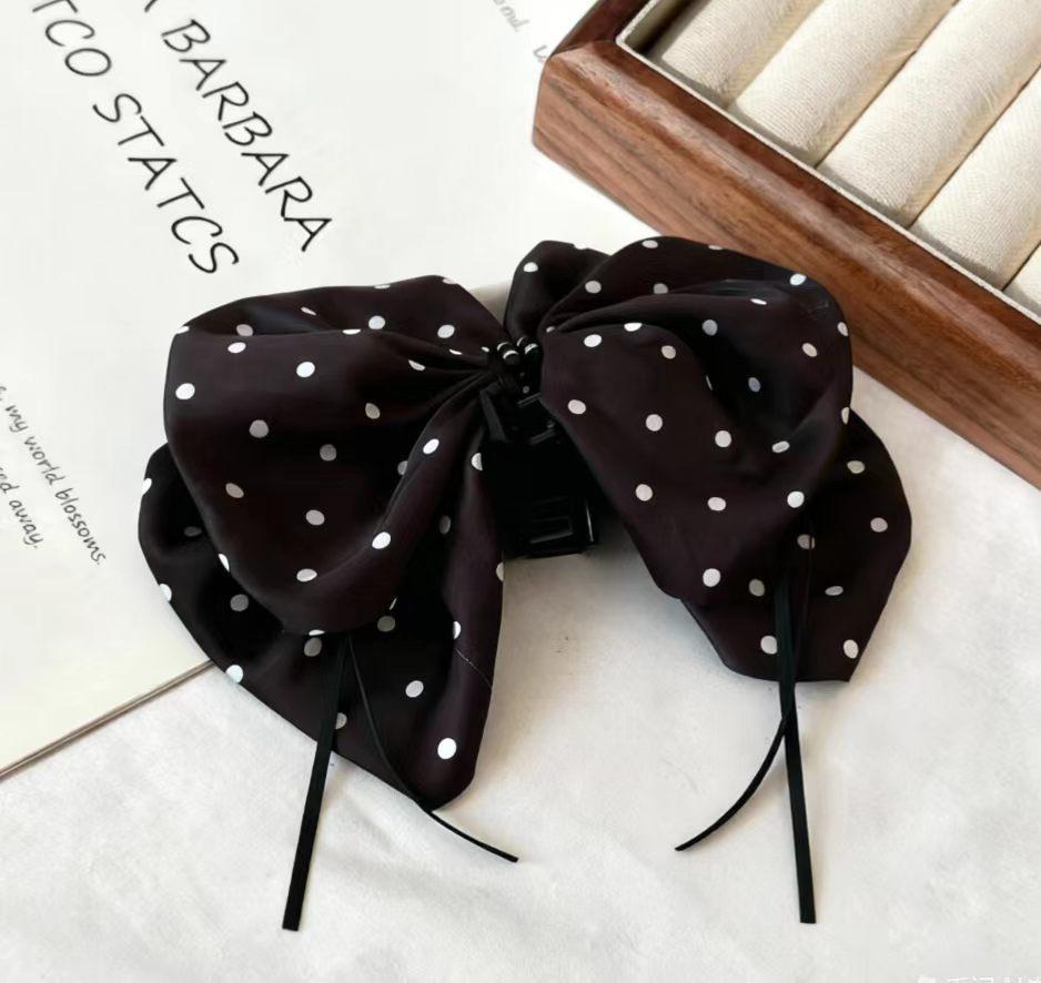 2026 French Polka Dot Bow Claw Clip for Women - High-End Luxury Hair Accessory