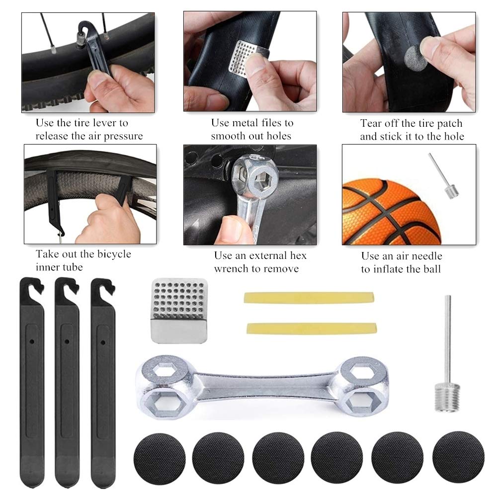 Universal Bicycle Repair Tool Includes Tire Tire Puncture Repair Bicycle Tool Master Link Crank Pull Tire and Bicycle Essentials Kit, Pump, Kit,
