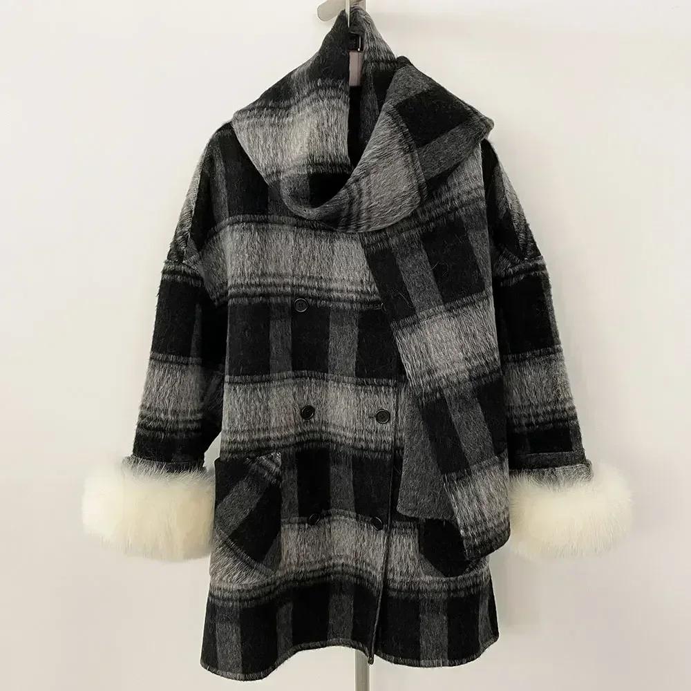 OFTBUY New Winter Women Coat Real Natural Fox Fur Cuff Turn-down Double-faced Woolen Blends Jacket Thick Warm Casual Overwear
