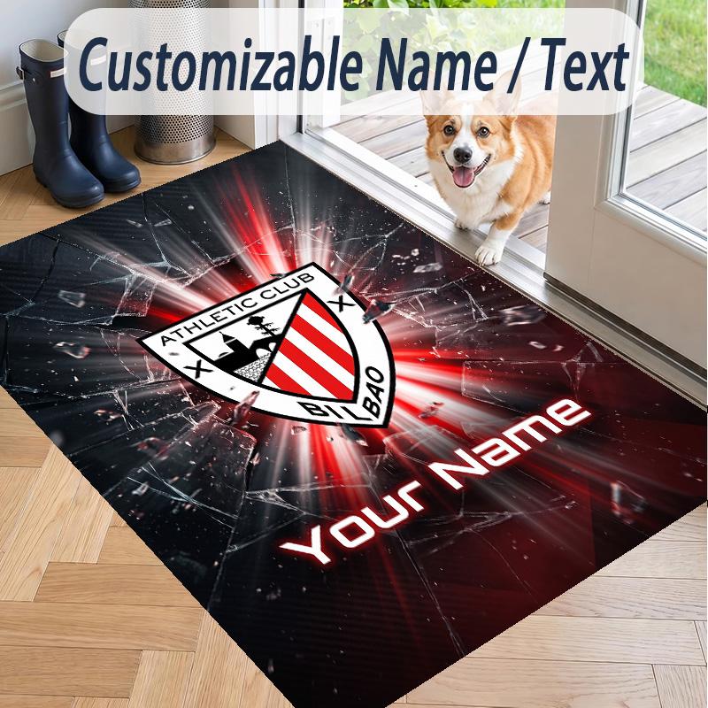 Custom Text Printed Rug Athletic Bilbao FC Non Slip Floor Carpet For Home Room Decor