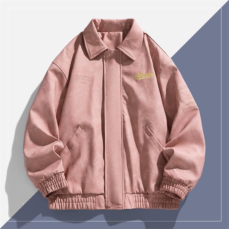 Autumn American Vintage Embroidered Jacket Men's Spring and Autumn Leather Jacket Lapel Motorcycle Leather Jacket South East Asia