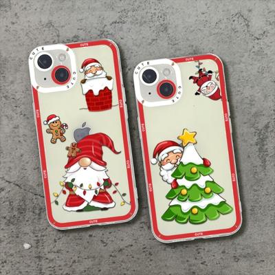 Coque de téléphone pour iPhone 13 12 11 14 Pro Max Mini 14 Plus 12MINI Creative Transparent Cover Cadeaux du Nouvel An Elk des Neiges Joyeux Noël