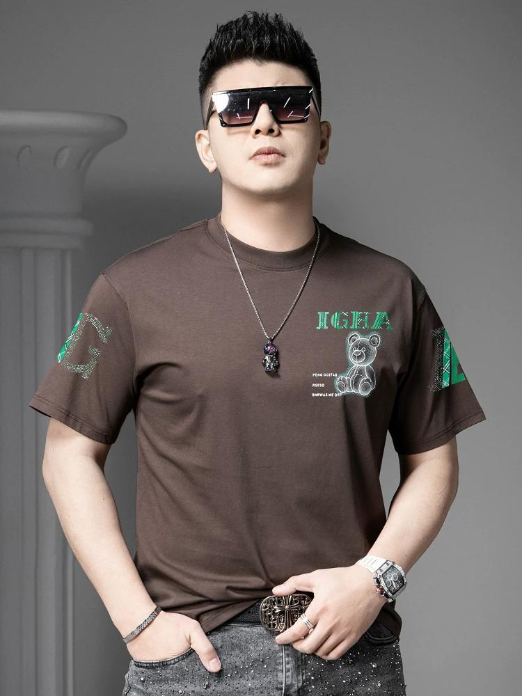 European Summer New Bear Print Short-Sleeve T-Shirt for Men, Trendy Brand Loose Round-Neck Tee Shirt Half-Sleeve Top