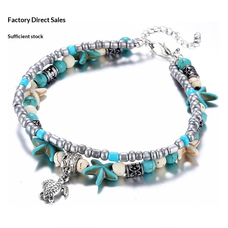 Women's Double Bohemian Heart Anklet - Layered Summer Beach Foot Chain, Love Personality Ankle Bracelet