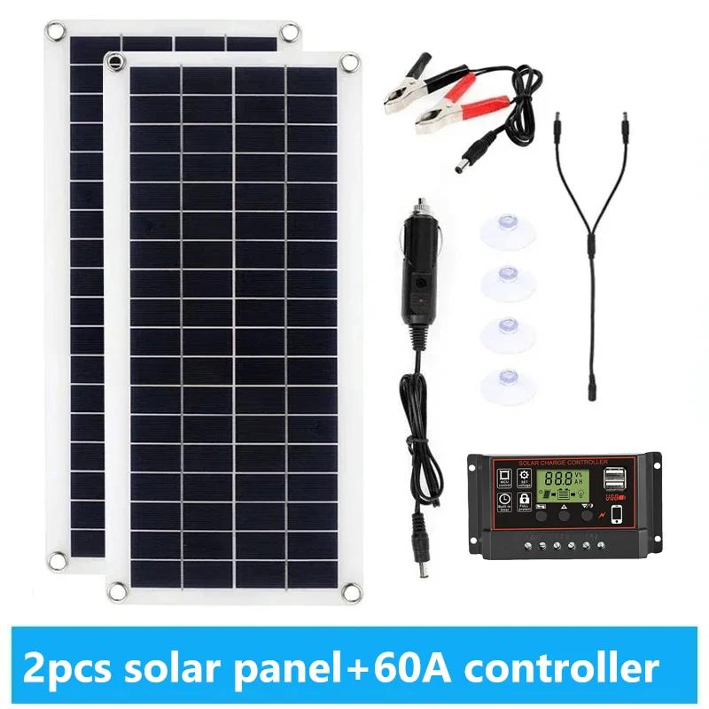 20W-1000W Solar Panel 12V Solar Cell 100A Controller Solar Panel for Phone RV Car MP3 PAD Charger Outdoor Battery Supply Camping