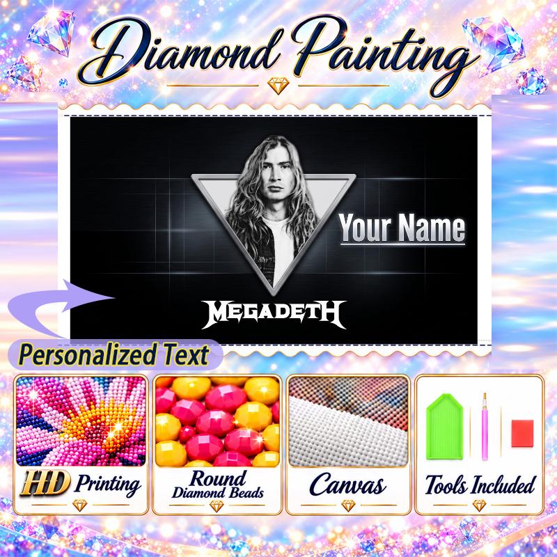 Megadeth 5D DIY Diamond Painting Custom Name Text, Full Drill Rhinestone Mosaic Art Home Gift