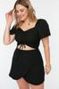Women's Style Plus Size Black Woven Gathering and Cutout Detailed Dress