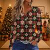 Women's Trendy Casual Three-Quarter Sleeve Christmas Print Round Neck Top for Holiday Parties
