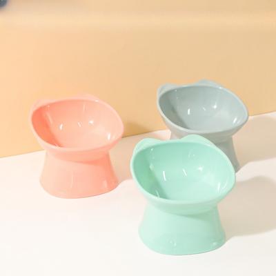 Miaoxinbao Tilted High-legged Plastic Cat Bowl with Cartoon Neck Guard To Prevent Knocking and Feeding Pets