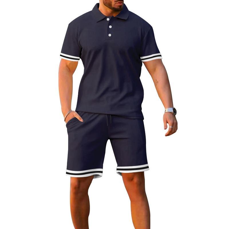 Men's Fashion Short Sleeve Suit Polo Shirt Shorts Sports Leisure Two-piece Trendy Conjuntos Hombre