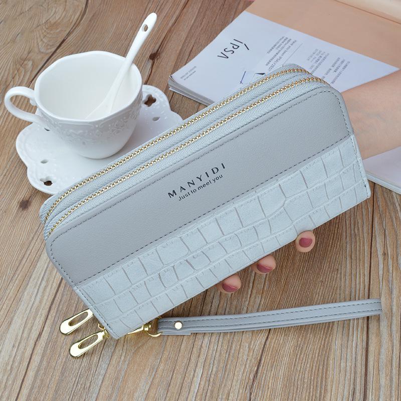 Damen Krokodilmuster Lang Doppelreißverschluss Geldbörse Clutch mit Großer Kapazität