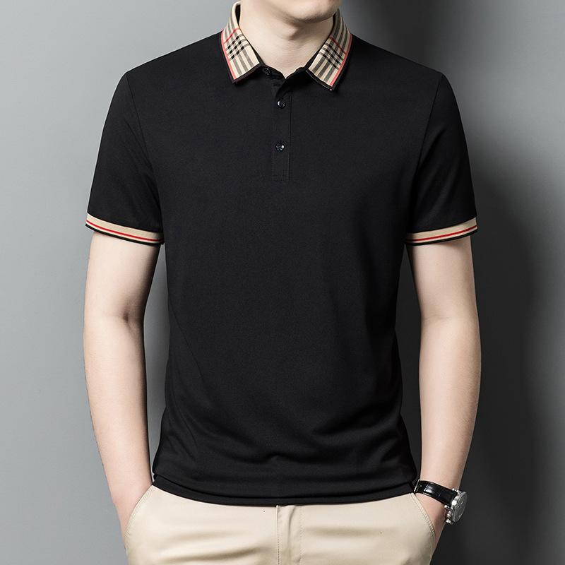 Pánské tričko s krátkým rukávem, špičkové polo tričko nežehlivé s klopou z morušového hedvábí, tričko s polovičním rukávem, top