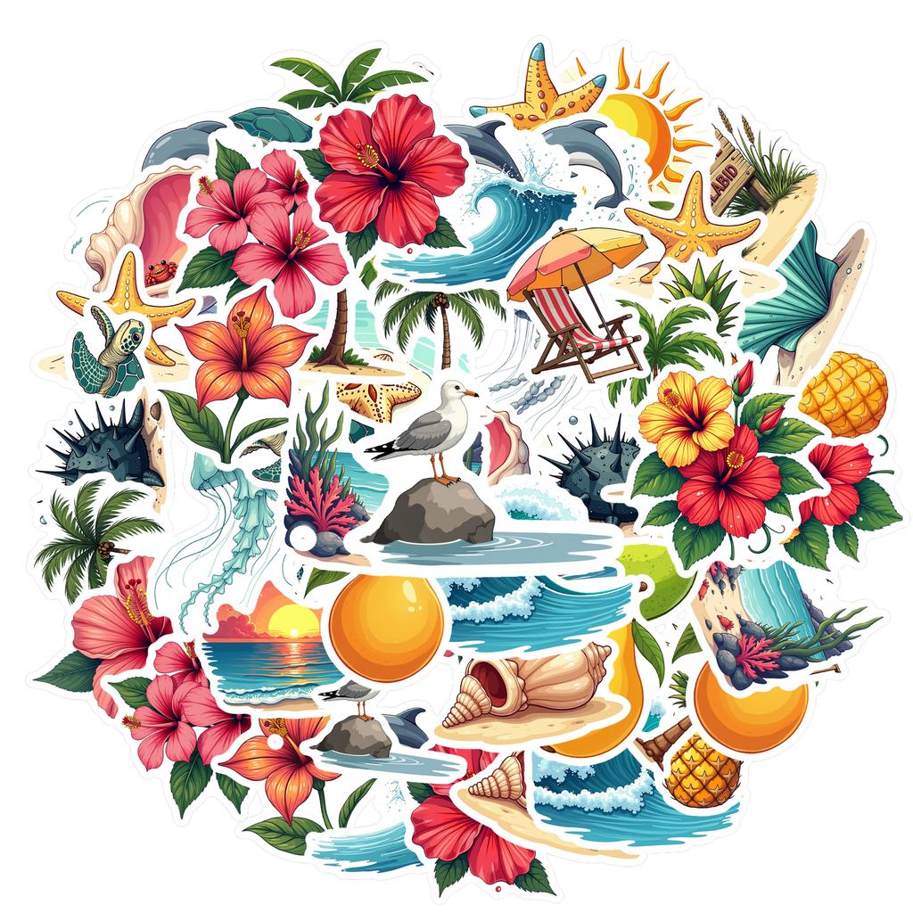 35-70pcs Tropical Beach Stickers Summer Cartoon Sticker For School Teacher Student Stationery Stickers