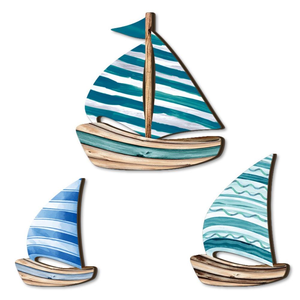 

Hawaiian Style Wooden Sailboat Wall Ornaments Ocean Theme Ocean Sailboat Decor Tropical Cafe Bar 3pcs