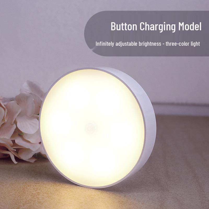 LED Motion Sensor Bedside Lamp: Rechargeable, Magnetic, Voice-Controlled Smart Night Light with Human Body Induction for Bedroom and Cabinet Use.