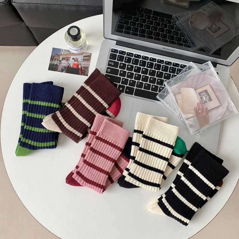 Socks Thick Needle Thick Thread Contrasting Striped Socks Retro Medium Tube Socks Shark Pants Socks