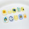 Cute Cartoon Press-On Nails Kids Girls Short Round False Nail Tips With Floral Lemon Bow 3D Design